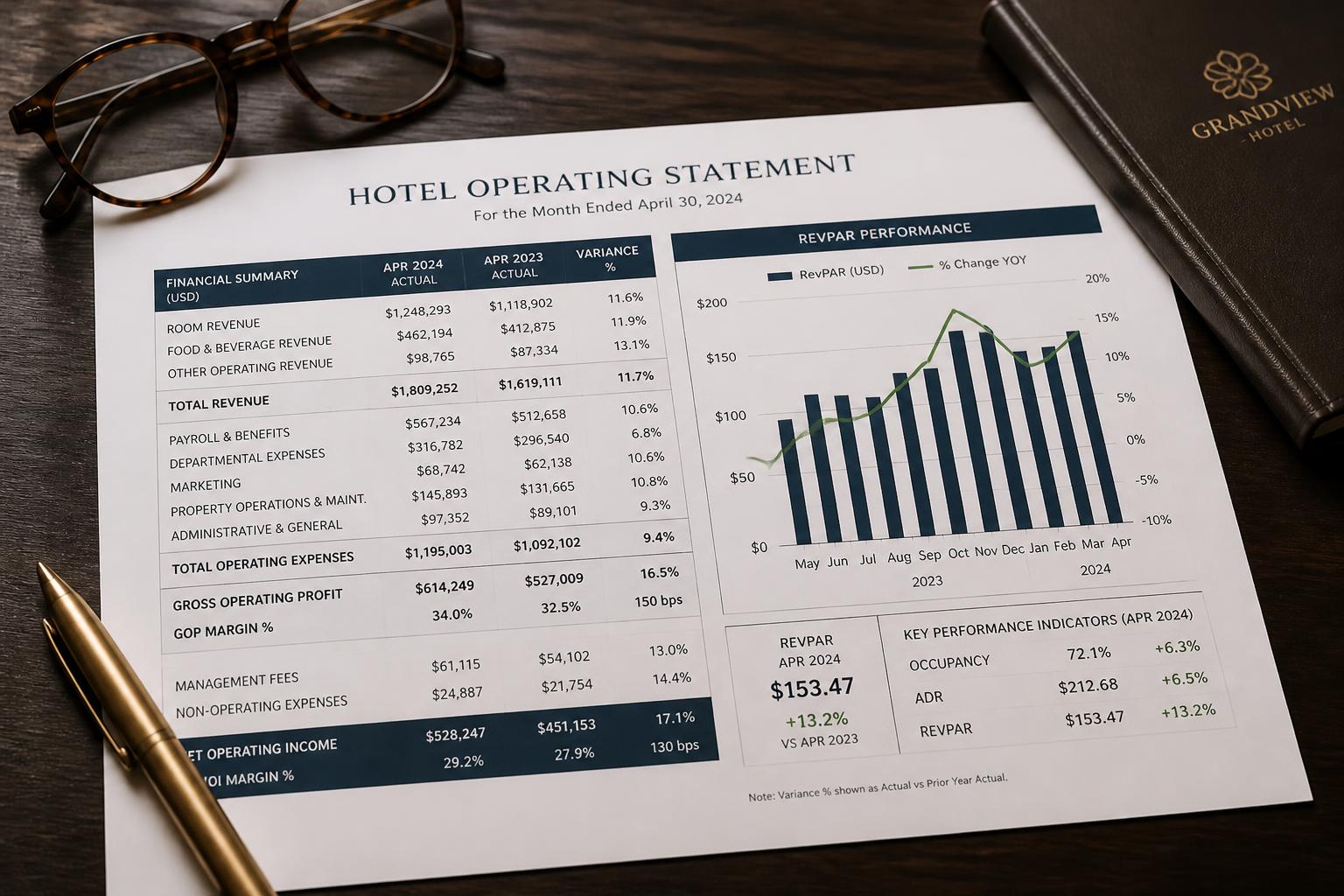 Hotel operating statement reviewed for bridge financing