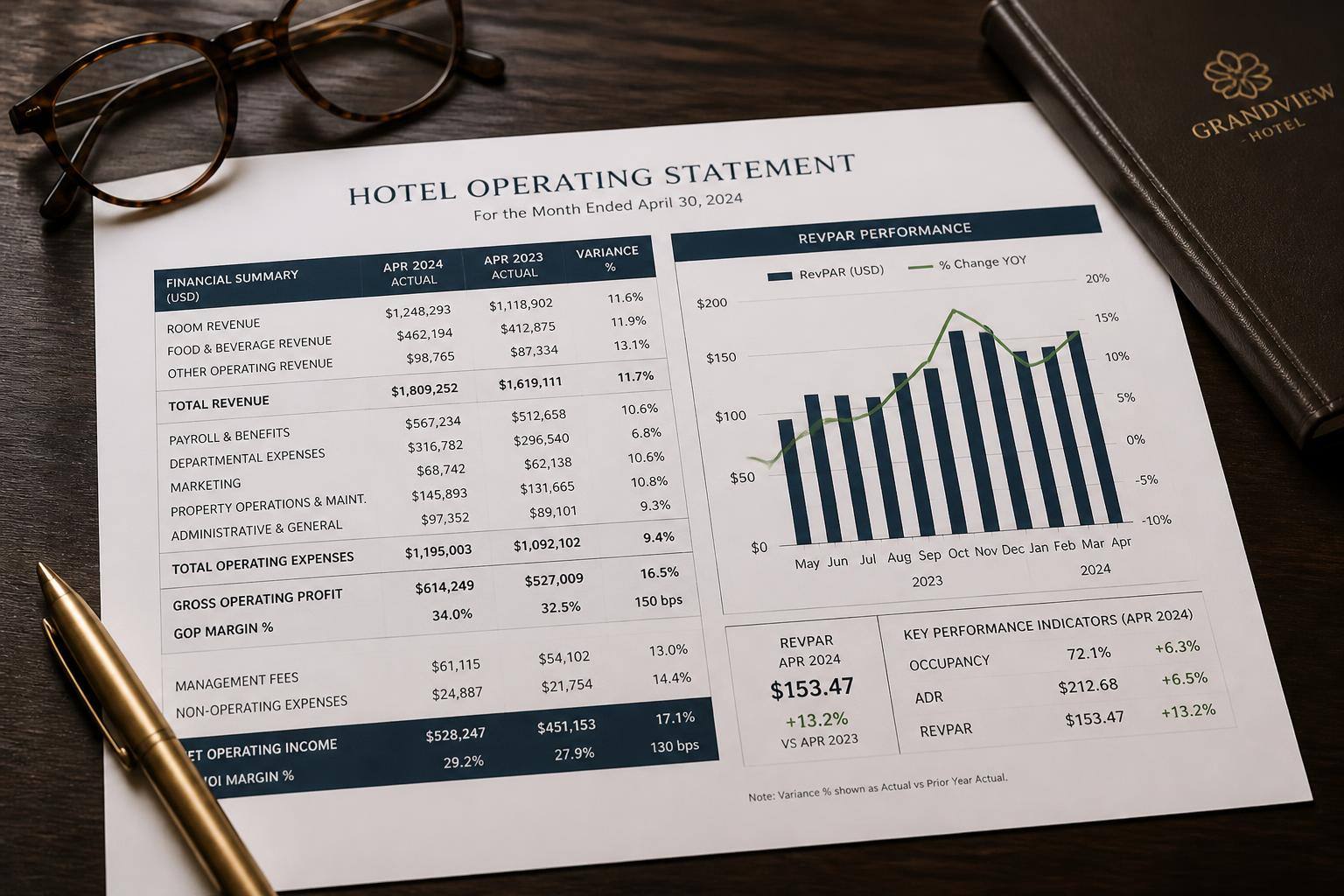 Hotel operating statement reviewed for bridge financing